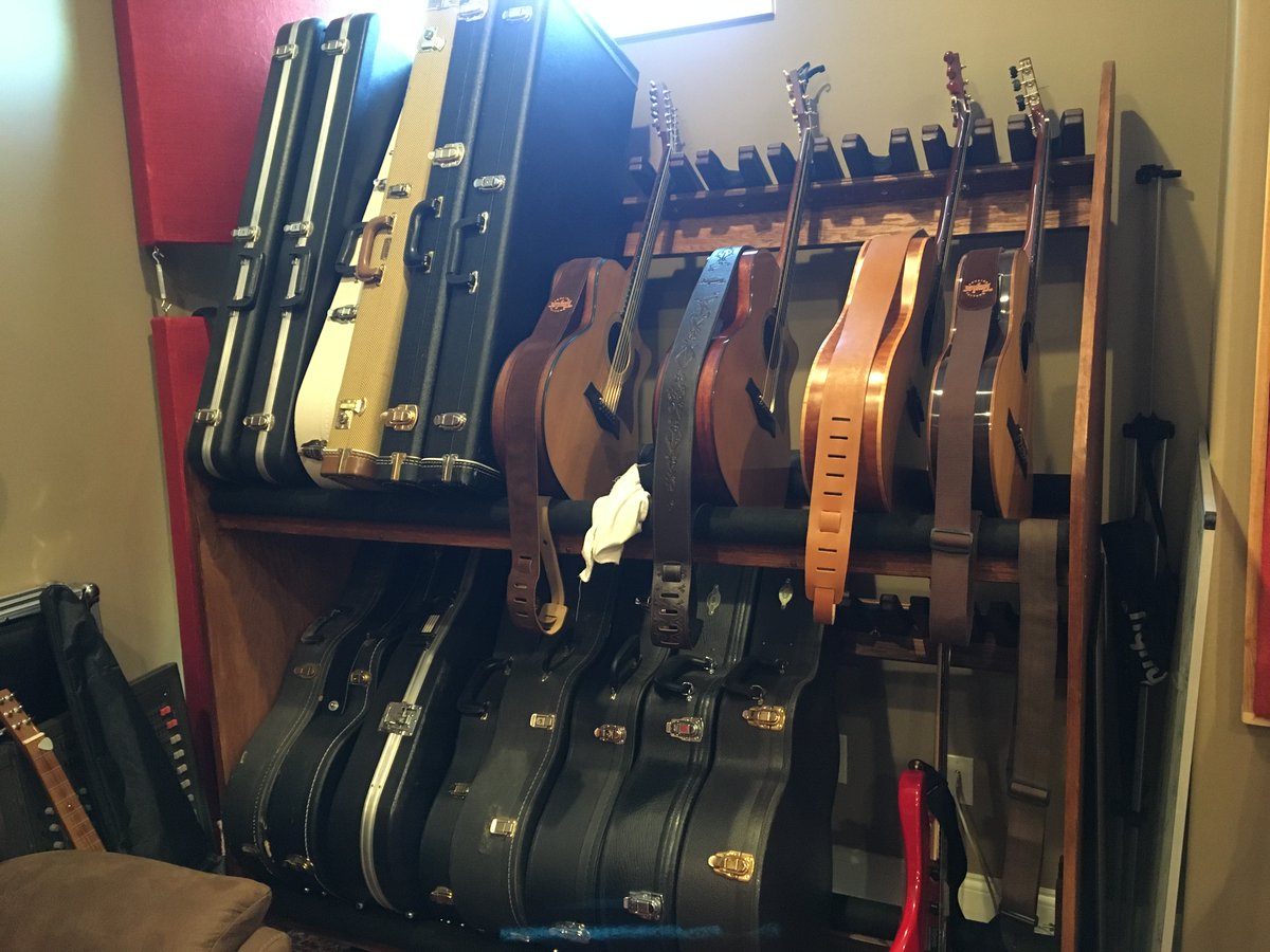 SilverFoxSound1's tweet image. Everything in its place:  In order to hold guitars and cases, I built this rack on wheels (left) in effort to make use of the fabulous idea I saw from blackcatmusic.co.uk (right).