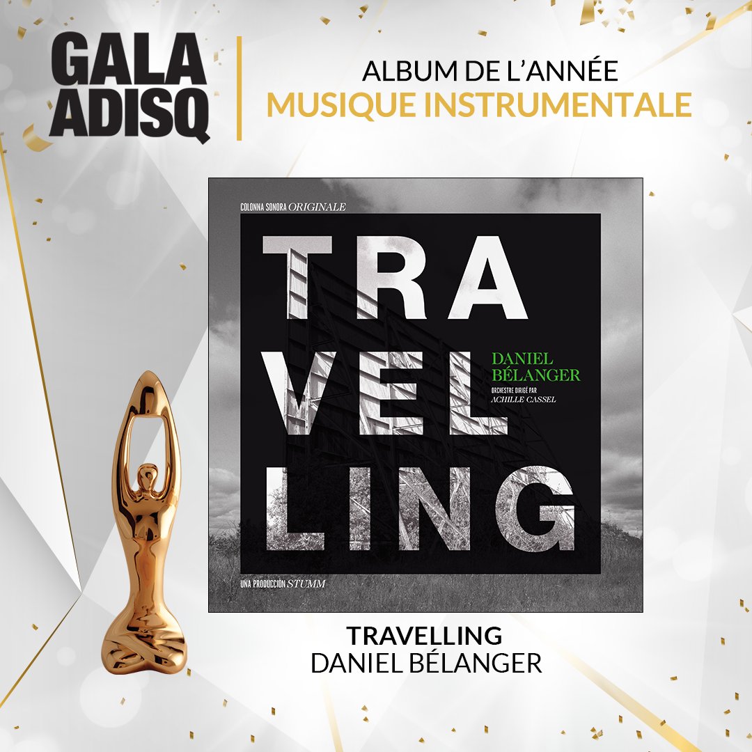 ADISQ_'s tweet photo. #GalaADISQ ✨Daniel Bélanger se voit décerner le Félix « Album de l'année - Musique instrumentale » pour son album  «Travelling ». 🎶 https://t.co/zMGMItQvRV