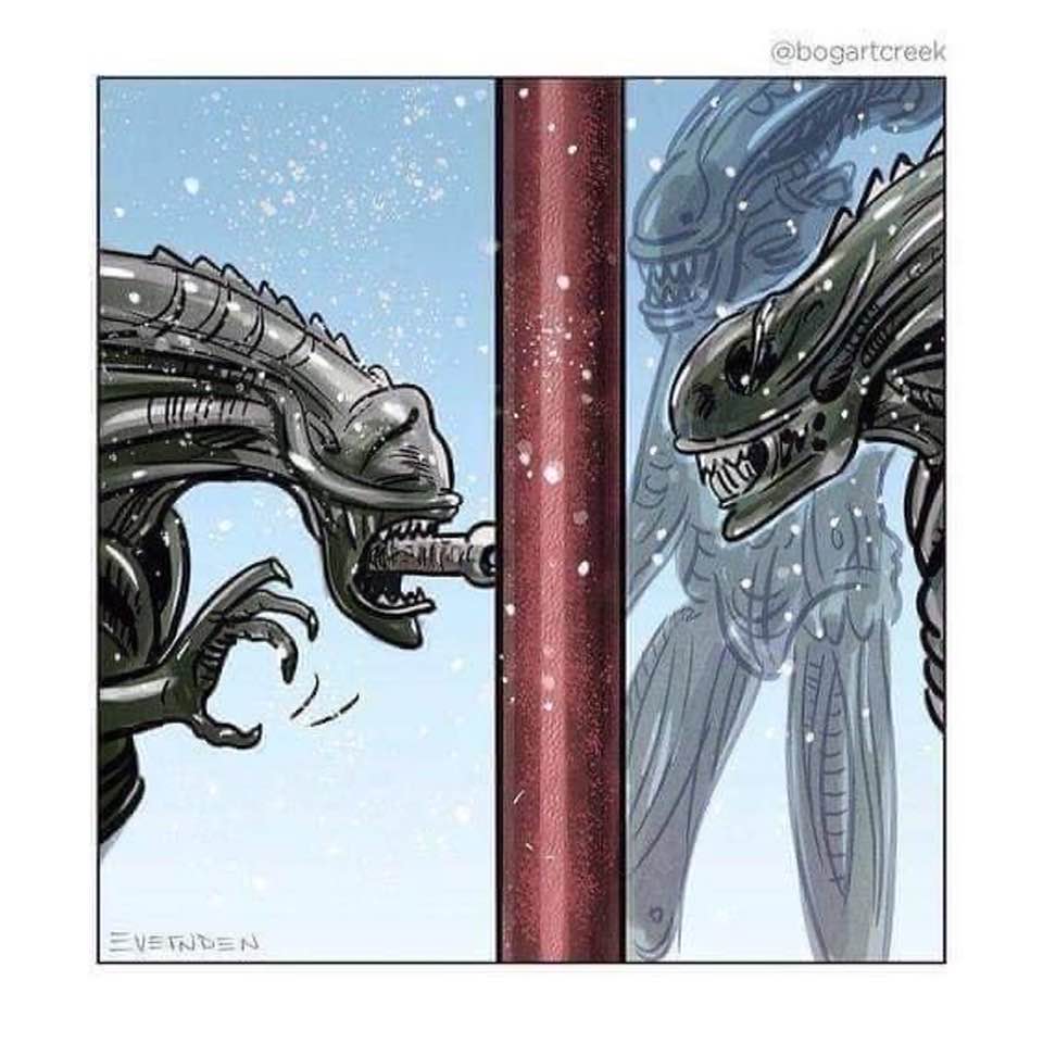 LonBixby's tweet photo. 😎😎😎 #thinkaboutit #senseofhumor #useyourhead #nerdhumor #justajoke #getoverit #funnycartoons #instatoons #twittertoons #alien #aliens #facehugger #chestburster #lol https://t.co/DzbKxDnpvK