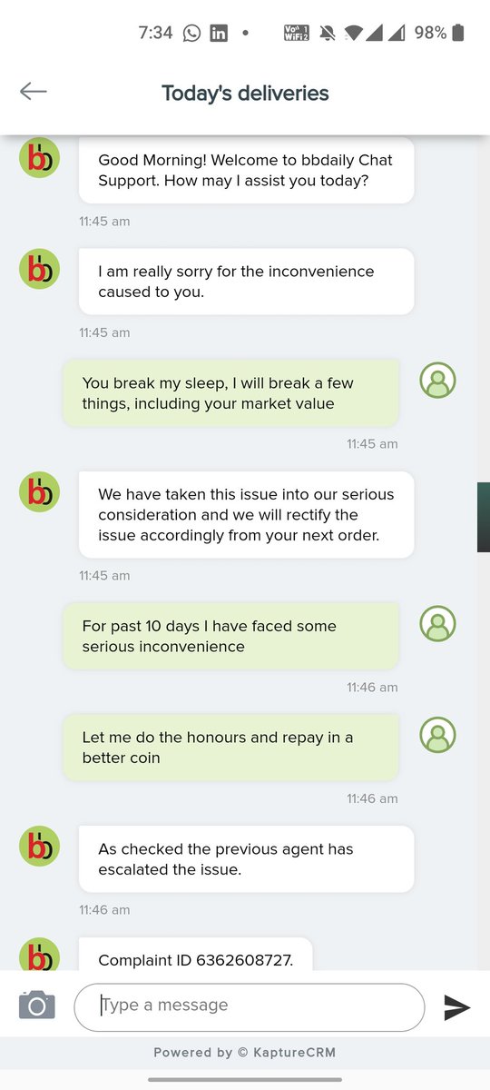 anuragiyer's tweet photo. @harimenon_bb @bigbak @PMOIndia @AAPDelhi @ArvindKejriwal
If 15 days of sheer harassment wasnt enough, Hari now deliberately asks team to do rotten deliveries.
Shame on you. Disgusted
#banBigBasket #bigbasketharassmentplan #dontsubscribe
@HelloMilkbasket @Grofers https://t.co/C0K9qSdWPv