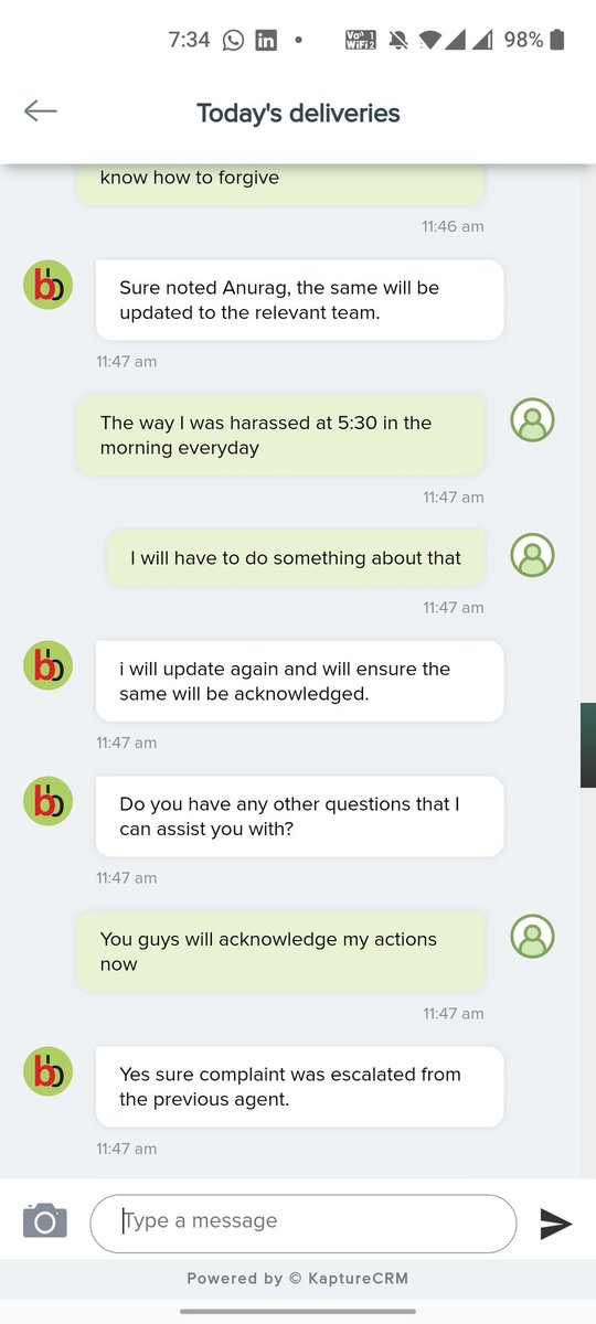 anuragiyer's tweet photo. @harimenon_bb @bigbak @PMOIndia @AAPDelhi @ArvindKejriwal
If 15 days of sheer harassment wasnt enough, Hari now deliberately asks team to do rotten deliveries.
Shame on you. Disgusted
#banBigBasket #bigbasketharassmentplan #dontsubscribe
@HelloMilkbasket @Grofers https://t.co/C0K9qSdWPv