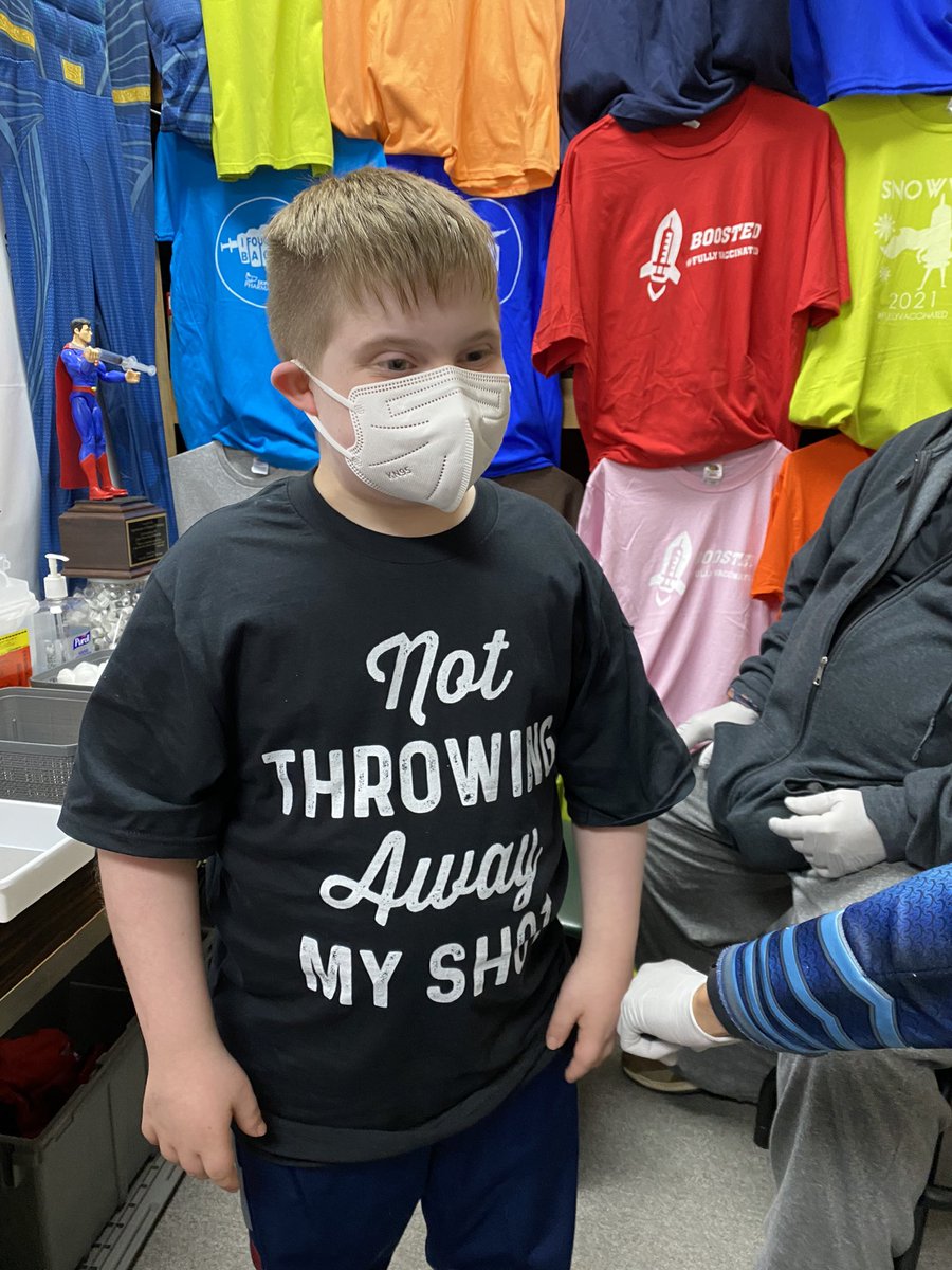 jmgerhart's tweet photo. @Lin_Manuel When others got their #Covidvaccine Evan sang Not Throwing Away My Shot. So Tuesday when he got the vaccine, it was only right that he wore this shirt. #Downsyndrome #Hamiltonobsessed #Vaxxed https://t.co/Y6nXCSu8Lp