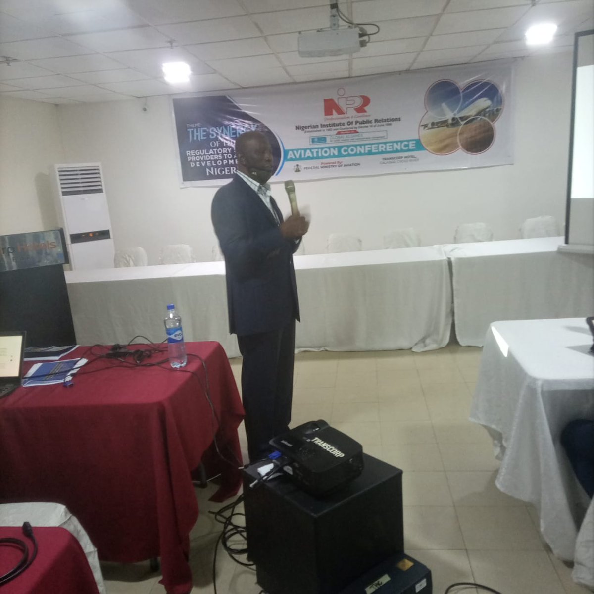 Chris Aligbe speaking at the Aviation Conference at Transcorp Hotel, Calabar organised by The Nigerian Institute of Public Relations.