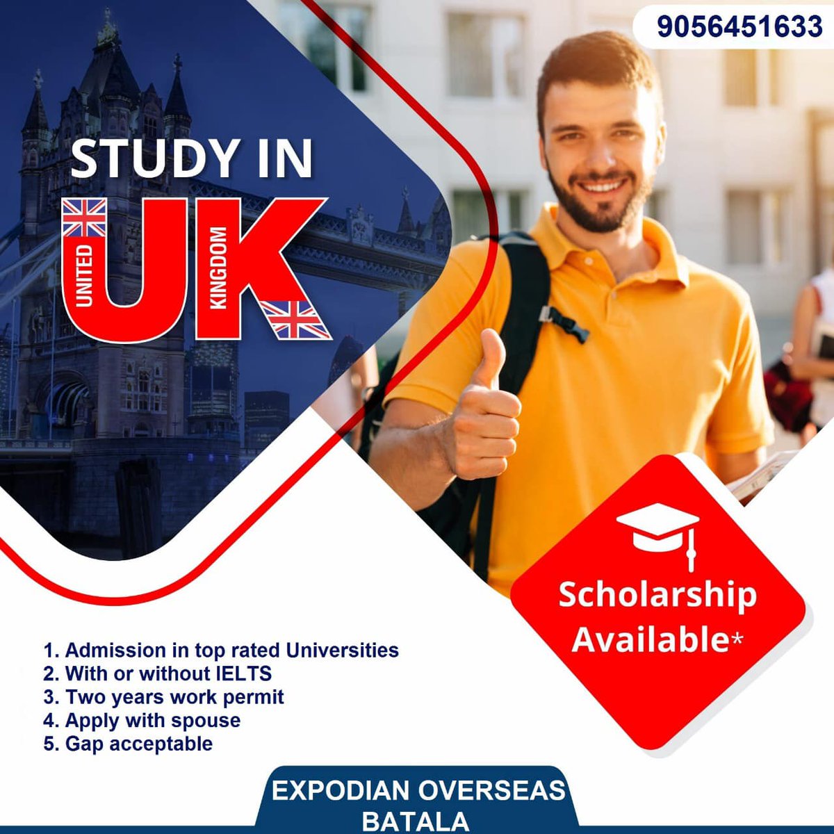 Get your UK study visa with or without IELTS | Two year work permit | Apply with spouse | Gap acceptable…For more information please contact EXPODIAN Overseas one of the best UK study visa consultants in batala city and nearby at +91 9056451633
#ukwithoutielts #ukstudyvisa