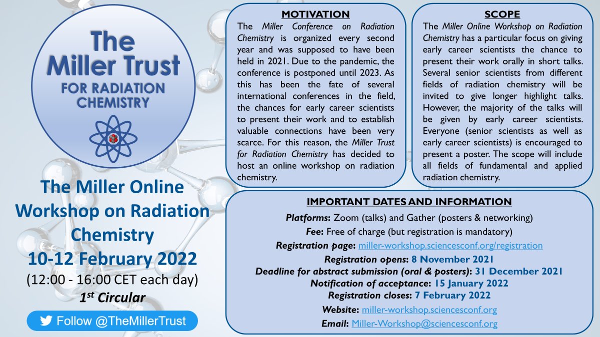 Register now for the Miller Online Workshop on Radiation Chemistry (10-12 February 2022) miller-workshop.sciencesconf.org #MillerWorkshop
