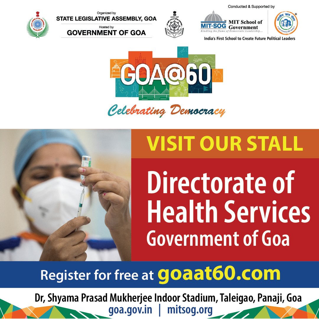 Visit our stall to know more about the schemes and benefits offered by the Directorate of Health Services.

#stateofgoa #governmentofgoa #goa #welfareschemes #healthservices #directorateofhealthservices #benefits #goastate