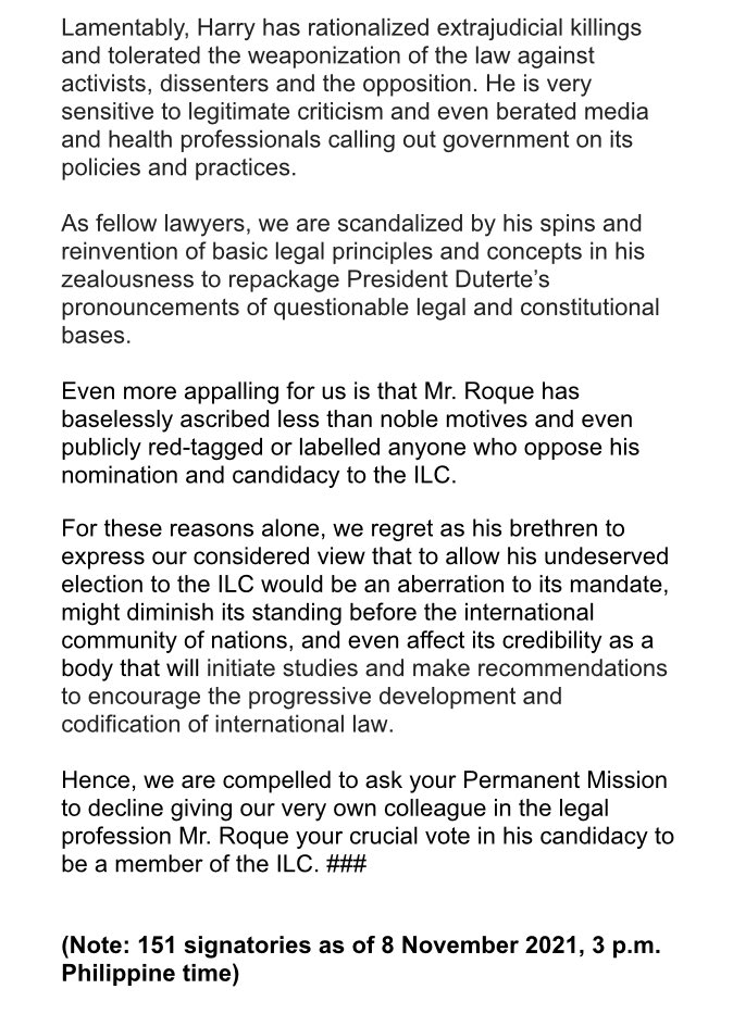 Groups Call on ILC to Reject Harry Roque's Nomination