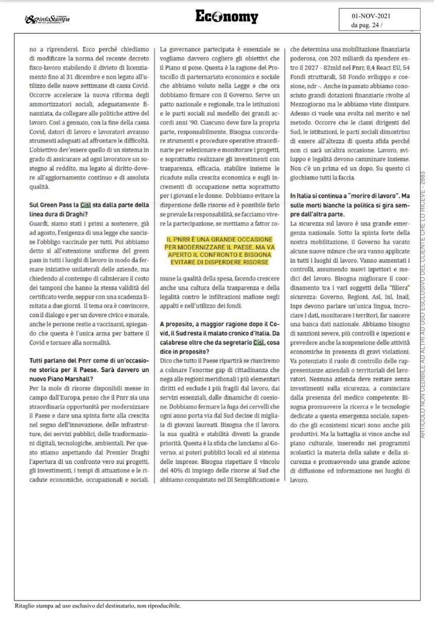 CislNazionale's tweet photo. 🗞 “La riforma fiscale deve essere il frutto di un accordo con le parti sociali. Non una guerra a chi urla di più”. 

Leggi l’intervista di #LuigiSbarra alla rivista “Economy” #8novembre https://t.co/nX11LxCYOn