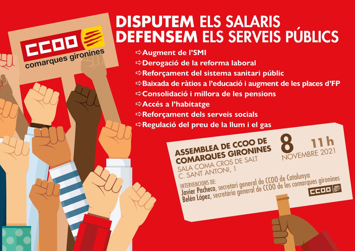 ccoogirona's tweet photo. Assemblea oberta a la sala #comacros de @ViladeSalt amb @PachecoJpacheco a les 11 h. Disputem els salaris, defensem els serveis públics.
És l’hora de la recuperació de drets, si no hi haurà mobilització @ccoocatalunya
@ccoogirona https://t.co/r2CIKVOADE