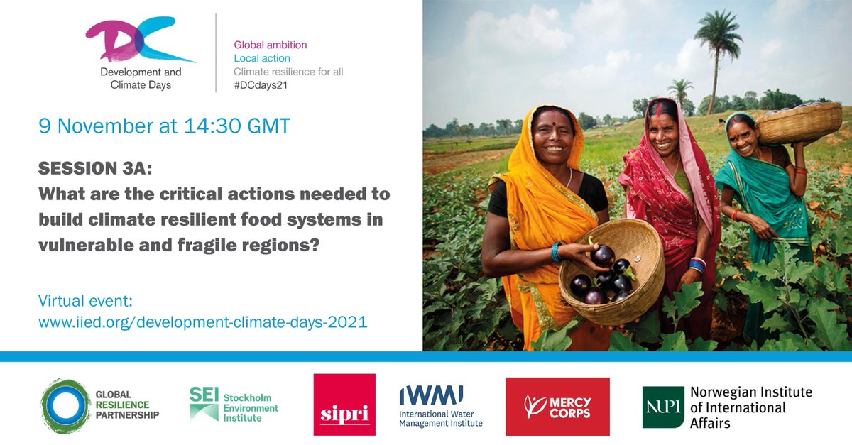 #DCdays 21 kicks off tomorrow! Join us at session 3A for discussion around climate resilient #foodsystems in vulnerable & fragile regions. Register ➡️ bit.ly/3pZXOwi @AlbertNorstrm @cibqueiroz @MaikeHamann @SEIresearch @mercycorps @SIPRIorg @IWMI_ @nupinytt