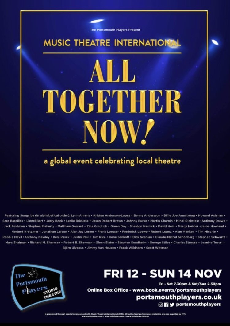 Final push for ticket sales! Please come and support us all in All Together Now; a showcase of musical numbers showing off great talent from <a href="/pompeyplayers/">ThePortsmouthPlayers</a>. Your support would mean the world to us.