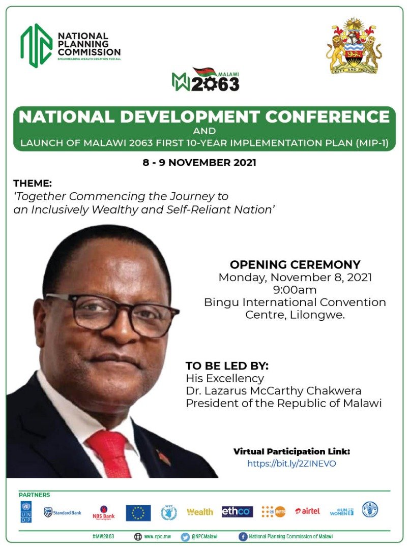 UNMalawi's tweet photo. #HappeningNow! Malawi is holding the 2021 National Development Conference and launching Malawi 2063 First 10-Year Implementation Plan #MIP1. The plan operationalises implementation of Malawi Vision 2063 that seeks to develop the country into a middle-income country by 2063. #SDGs https://t.co/066rhUj2yb