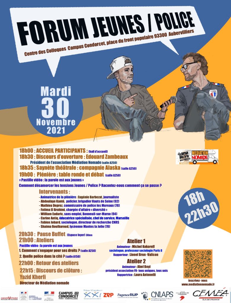 Flo_Urba_Nuit's tweet photo. L'association @MediationNomade organise une rencontre sur les relations entre jeunes et services de police. RDV le 30 novembre au campus Condorcet d'Aubervilliers pour des échanges prometteurs et inédits ! #urbain #Police #Jeunesse #mediation https://t.co/3qfcQxhSO1