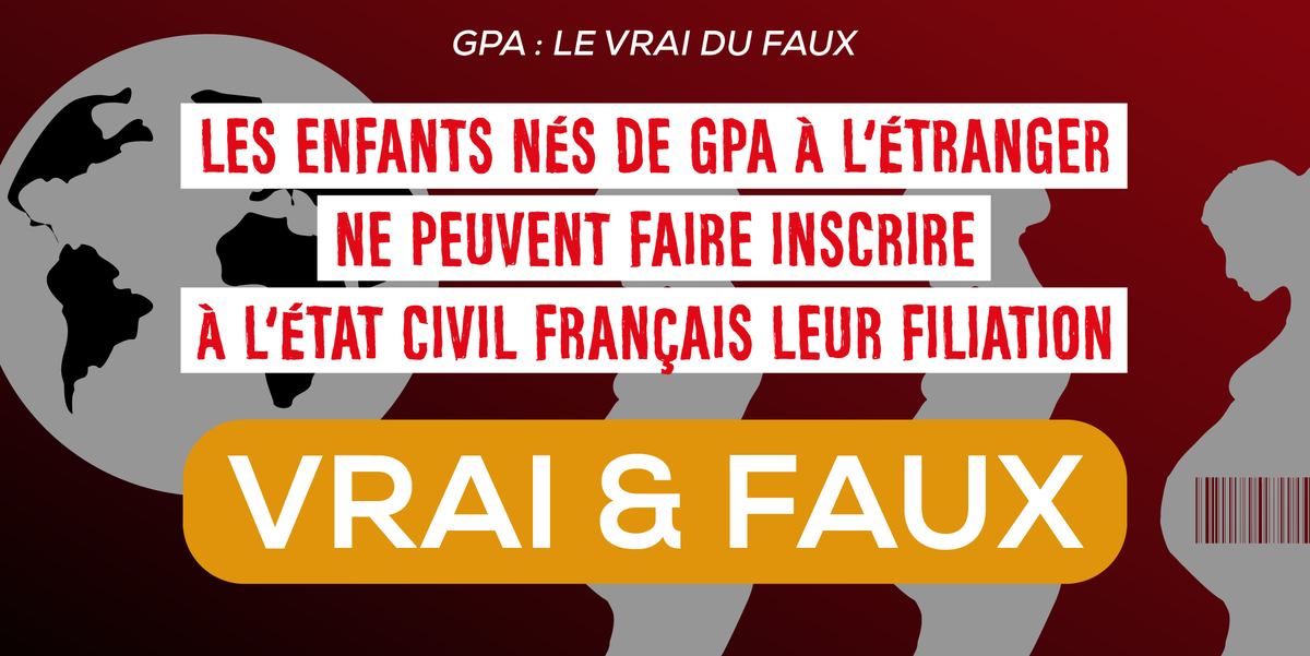 SyndicatFamille's tweet photo. ✅ ou ❌ ? Les enfants nés de #GPA à l'étranger ne peuvent faire retranscrire leur filiation à l'état civil français parce que la France ne peut pas valider le principe de la #GPA qui consiste à instrumentaliser des femmes.
🔗https://t.co/LO9SDuvxVe https://t.co/avgYMNVEWb