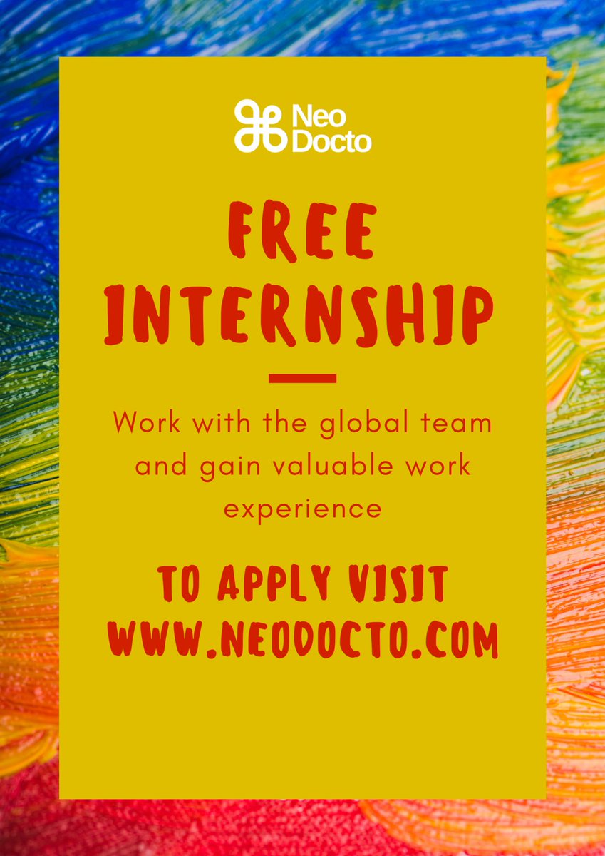 Ericdreams1's tweet photo. @OsakaPrefUniv 
Internship Openings at NeoDocto.
https://t.co/1qHWtNZcbd
Internship Program Fee: FREE
Duration of internship: 2 to 6 Months
Working days: Monday to Friday
Work Location: Remote
Work Timings: Flexible
If you are interested open this form: https://t.co/mVC3Oou9g6 https://t.co/50vC2oeKVE
