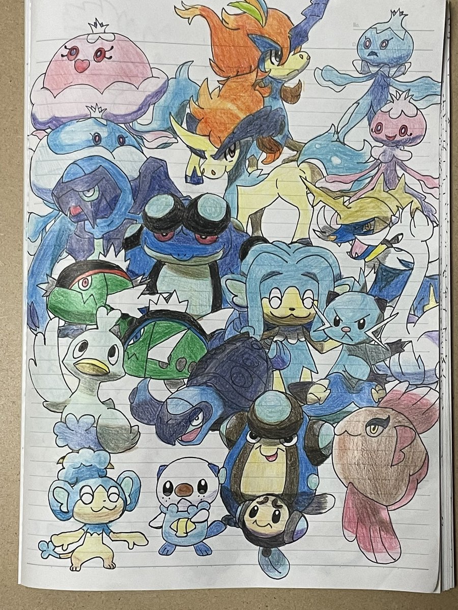 ポケモン 水タイプ 手描き イラスト A4大サイズ | ポケモン 件 みんな