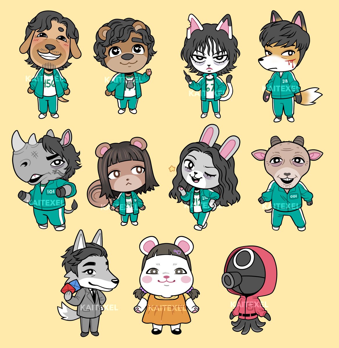 Animal Crossing Squid Game stickers coming soon! 🐶🐱🦑