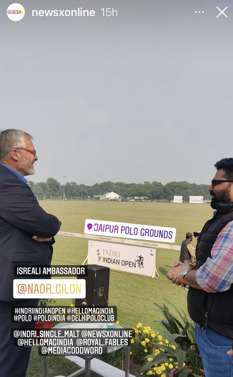 NaorGilon's tweet photo. Another step in getting to know #IncredibleIndia. As a sports lover I was excited to be invited to watch a #polo game for the first time in my life #IndriIndianOpen                📷newsxonline https://t.co/X3fpv6QH8x