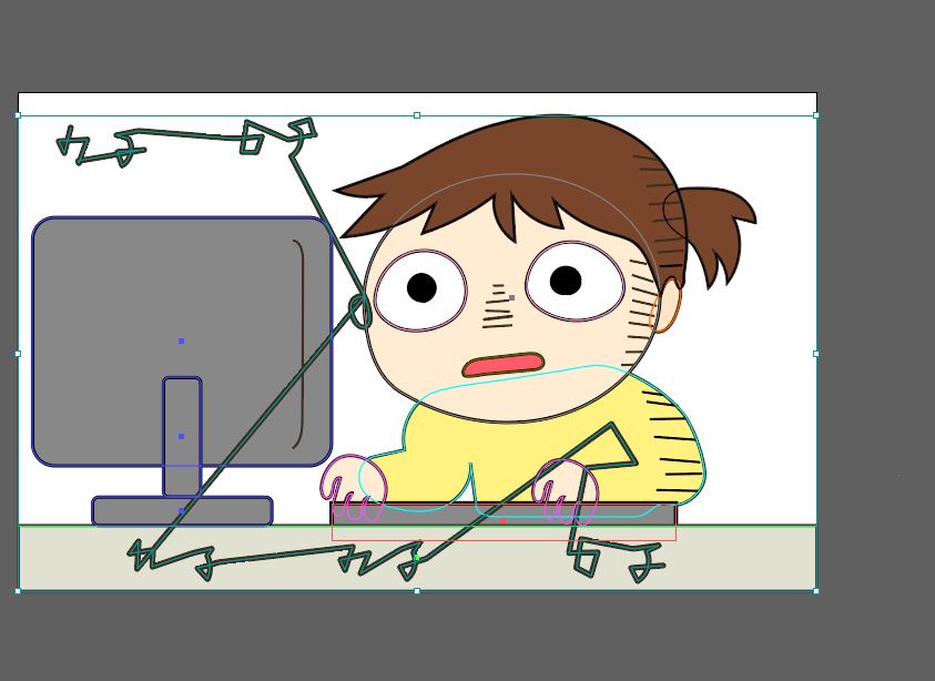 イラレ素材づくり
今回はアタリだけをクリスタで描いた新作です
1描き始め参考にする絵を上に貼りだし
2描きあげた後、全体選択で連結させるのですがオープンパスのままでいい線にロックをしないとこんな感じに無理やり連結されてしまいます( ゜Д゜)
3,4完成 