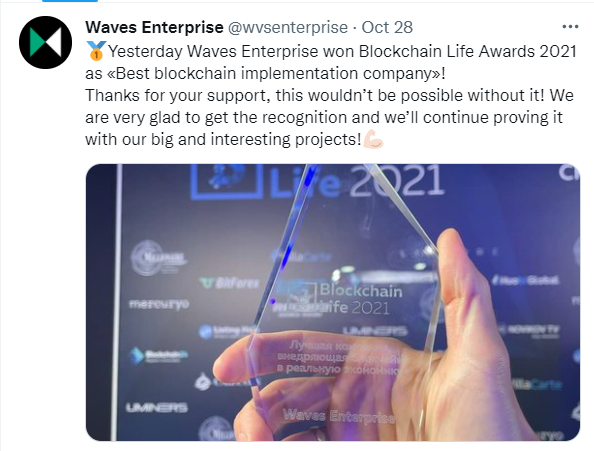 CryptoBTC_Chris's tweet photo. $WEST #WavesEnterprise won Best Blockchain Implementation Company! They've got a working product and a use case. They just launched East Finance too!
Staking was just added as well! Huge! https://t.co/0kwveiePMX