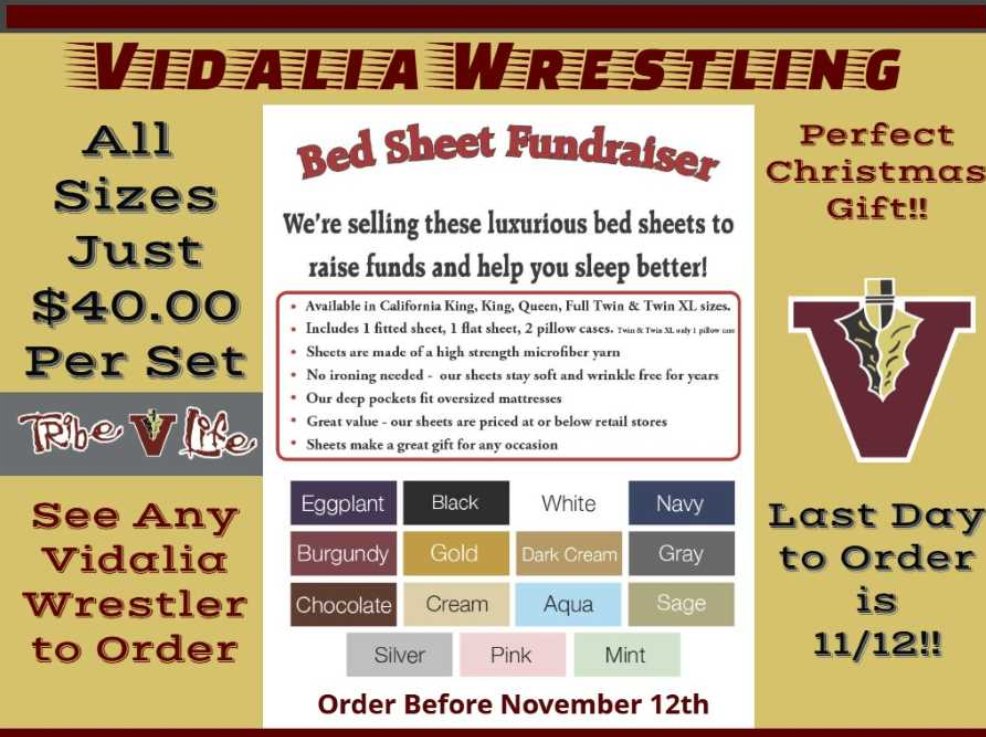 CoachBlount55's tweet photo. The wrestling team is doing their annual bedsheet fundraiser. The bedsheets are $40. Contact your favorite wrestler or contact Coach Blount. The due date is Friday November 12th. https://t.co/XnbikPsSVo