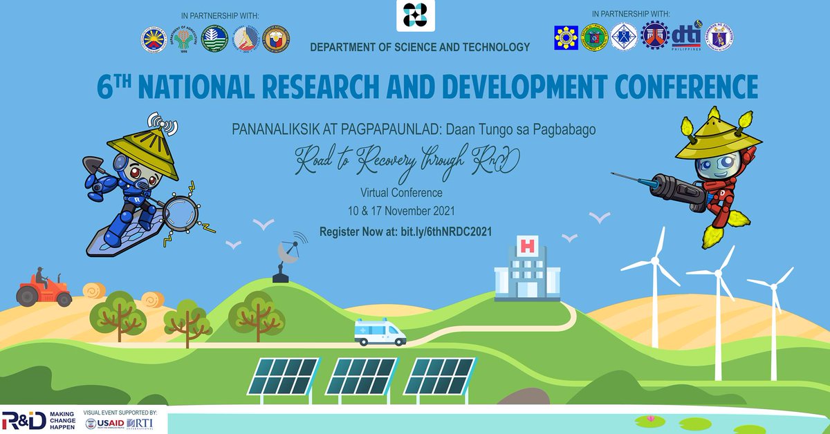 nrdc_dost's tweet photo. SALI NA TAYO sa 6th National R&amp;D Conference!
10 at 17 November 2021
9 AM - 5 PM
Alamin ang pinakabagong teknolohiyang gawa ng Pinoy scientists at researchers. 
Upang makasali sa event, mag register sa   https://t.co/WOZxHZfvzh
#dostPH #ScienceForThePeople #RnDMakingChangeHappen https://t.co/tptUNBgakA