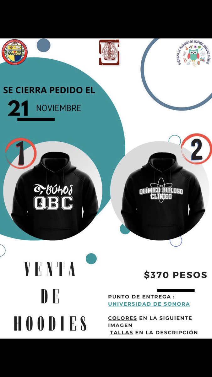SAQBUnison's tweet photo. VENTA DE HODDIES‼️
¿Listos para volver a laboratorios presenciales? 
¡Estas son las tallas que vamos a manejar!
Todo es SOBREPEDIDO. 
Tallas SUDADERAS
*Juveniles UNISEX*
XCH (6-8)
CH (10-12)
M (14-16)
G (16-18)
XL (18-20)

*Adulto Unisex*
CH - 36
M - 38
G - 40
XL - 42
2XL-44 https://t.co/Ax04vsfHeR