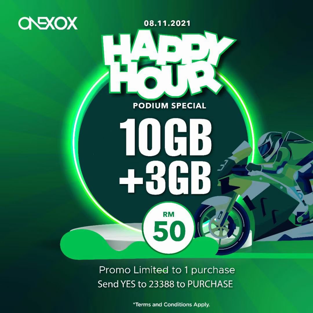 ONEXOXbyCelcom's tweet photo. Let’s purchase #HappyHour now!!

RM50 10GB+3GB = 13GB❤️ https://t.co/QcffxY6uJ4