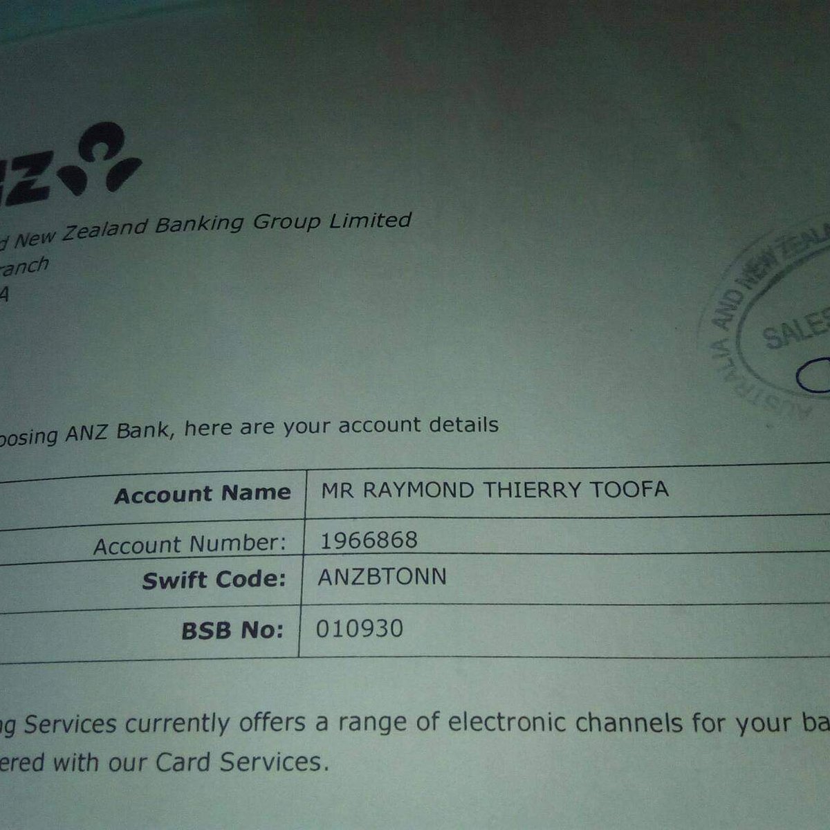 ToofaRaymond's tweet photo. @prettyco_ Hello sorry i don't have cash app ,because in Tonga i can't download cash app but otherwise i have just a bank account here it is. 
Address bank :Tongatapu Nuku Aloha 
Name of the bank :Air New Zealand bank. 
Please just follow the instructions of my bank account 
Thank you . https://t.co/6lmTv6hv0q