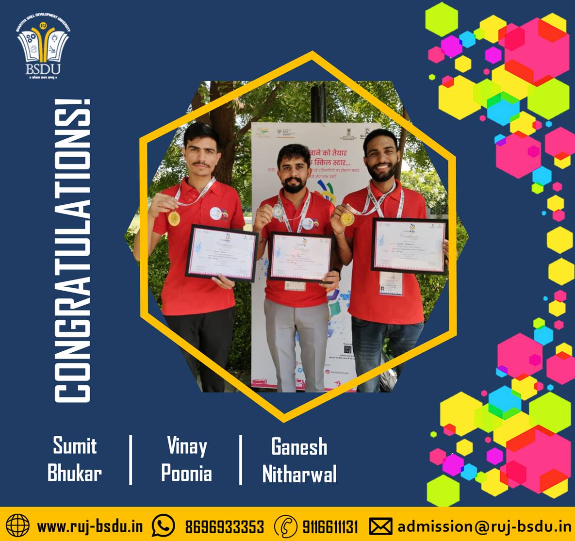 BsduOfficial's tweet photo. Aab Shanghai, Ki Bari!🥇🥈🥉
Congratulations to Skill Champions from #BSDUJaipur for their splendid performance at #IndiaSkills2021 Regional Competition-West
They will now be entering the National Round representing #Rajasthan
#BSDUJaipur #BSDUSkill #AbSkillKiBari #SkillIndia https://t.co/GY0FdL73xF