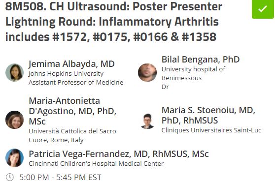 USSONAR (@ussonar_rh) on Twitter photo What's the forecast for Monday Nov 8 5p EST? #CommunityHub Ultrasound 8M508: ⚡️Lightning Round: Inflammatory Arthritis; Posters 1572,0175, 0166&1358 ⚡️
#ACR21 #POCUS #RhMSUS #RheumTwitter #POCUS
<a href="/MymaAlbaydaMD/">Myma Albayda, MD, RhMSUS</a> <a href="/Patricia_VegaF/">Patricia Vega-Fernandez MD MSc RhMSUS</a> #ACRAmbassador <a href="/NadineMbuyiMD/">Nadine N. Mbuyi MD, RhMSUS</a> <a href="/NU_Rheum_MSK_US/">Arthur Mandelin, MD/PhD, RhMSUS, RMSK</a> What's the forecast for Monday Nov 8 5p EST? #CommunityHub Ultrasound 8M508: ⚡️Lightning Round: Inflammatory Arthritis; Posters 1572,0175, 0166&1358 ⚡️
#ACR21 #POCUS #RhMSUS #RheumTwitter #POCUS
<a href="/MymaAlbaydaMD/">Myma Albayda, MD, RhMSUS</a> <a href="/Patricia_VegaF/">Patricia Vega-Fernandez MD MSc RhMSUS</a> #ACRAmbassador <a href="/NadineMbuyiMD/">Nadine N. Mbuyi MD, RhMSUS</a> <a href="/NU_Rheum_MSK_US/">Arthur Mandelin, MD/PhD, RhMSUS, RMSK</a>