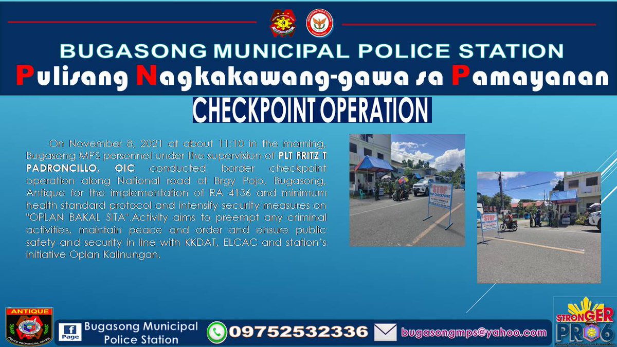bugasong_mps's tweet photo. PRO6/Antique PPO/Bugasong MPS

CHECKPOINT OPERATION

#TeamPNP
#CPNPPGENGUILLERMOLORENZOELEAZAR
#PNPKakampiMo
#WeServeAndProtect
#StrongerPRO6
#PNPPATROLPLAN2030
#PRO6RDBGENROLANDOFMIRANDA
#JustBeGoodAtIt
#PulisUmaksyonMabilis
#GiveItRight https://t.co/LRFuHBnn7Q