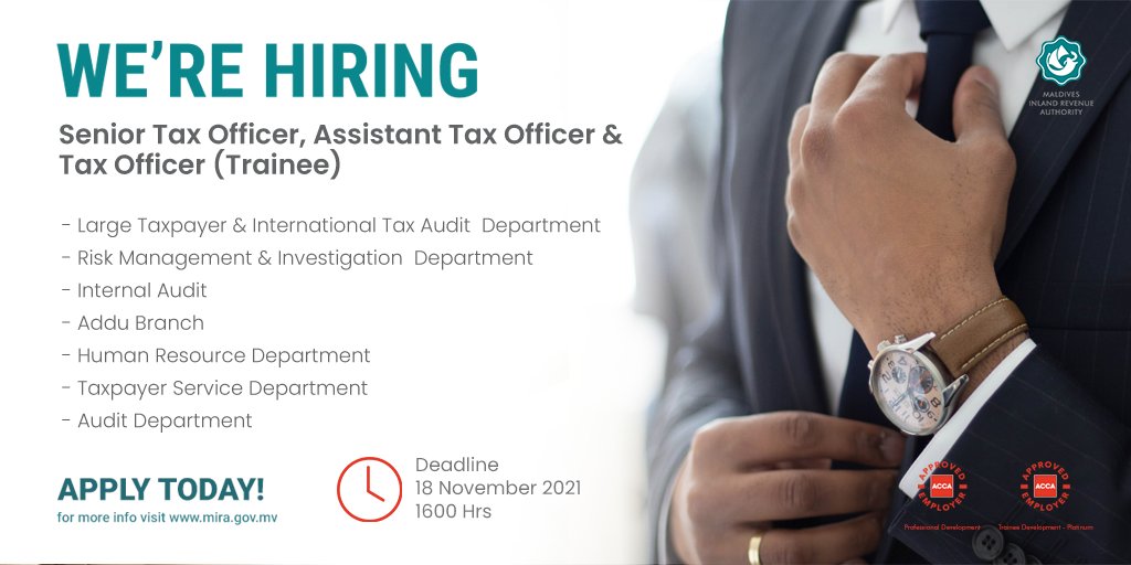 Interested in a career with MIRA? Check out our current job openings at: 
mira.gov.mv/announcement/J…
mira.gov.mv/announcement/J…
mira.gov.mv/announcement/J…
