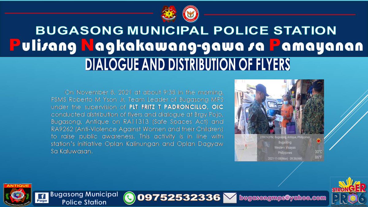 bugasong_mps's tweet photo. PRO6/Antique PPO/Bugasong MPS

“IO LECTURE and IEC DISTRIBUTION”

#TeamPNP
#CPNPPGENGUILLERMOLORENZOELEAZAR
#PNPKakampiMo
#WeServeAndProtect
#StrongerPRO6
#PNPPATROLPLAN2030
#PRO6RDBGENROLANDOFMIRANDA
#JustBeGoodAtIt
#PulisUmaksyonMabilis
#GiveItRight https://t.co/2c3132qRvt