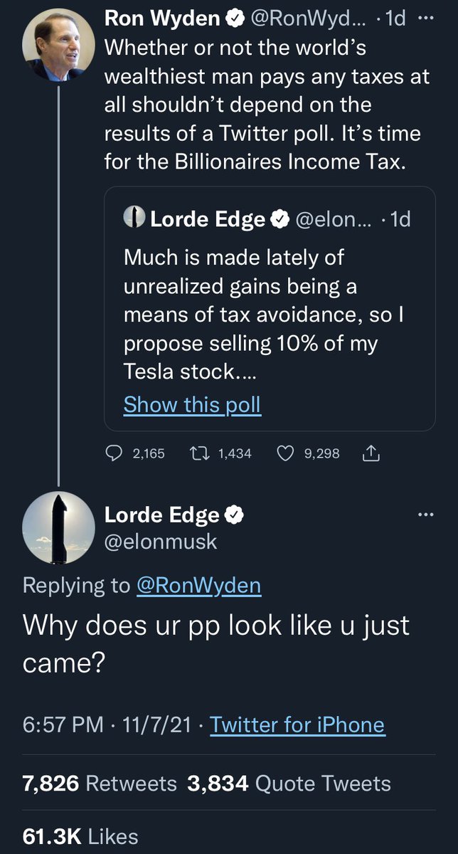 MattWallace888's tweet photo. The world’s richest man just ratiod a sitting politician 60,000 to 9,000 with a pp joke. Welcome to 2021 😂 https://t.co/YphpzsC3Ec