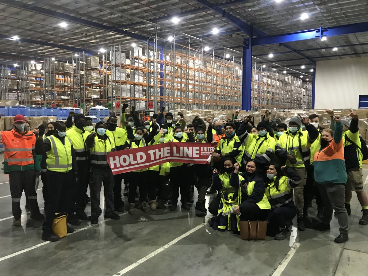 UnitedWorkersOz's tweet photo. @tmorello Great album! Any chance we can use your song "Hold the line" for a video? Our warehouse members at Toll in Australia are about to go on strike and they are holding the line 💪 https://t.co/DaE8XxzqEK
