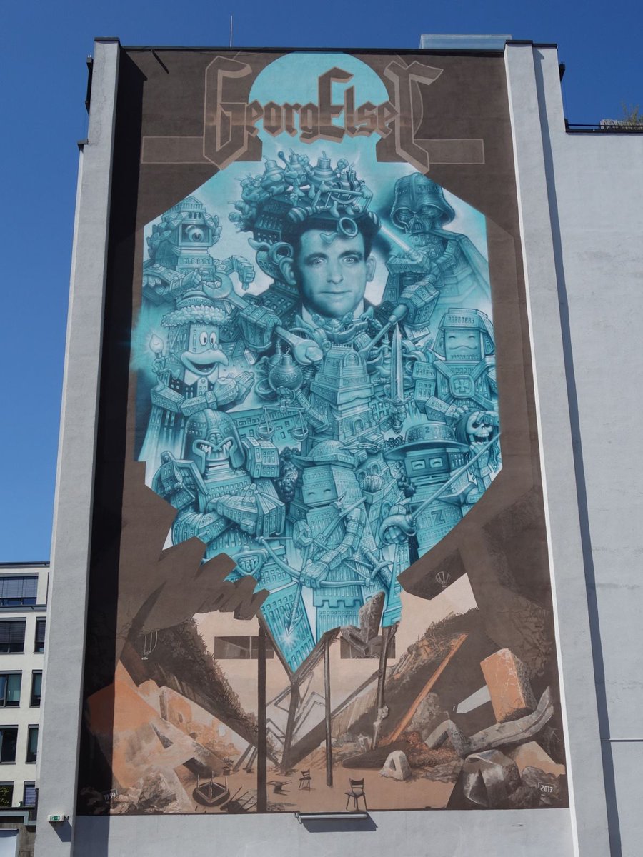 alfwappler's tweet photo. On this day 82 years ago Georg Elser tried to blow Hitler to kingdom come. Unfortunately he failed. Elser was murdered at the Dachau concentration camp on 9 April 1945.
pic #GeorgElser memorial grafitti in Munich, Germany by #Loomit & #WONABC
#antifa https://t.co/zT0byXPpRL