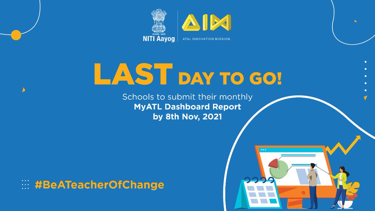 AIMtoInnovate's tweet image. 🚨Final call: 1 day to go!

This is your chance to become the next ATL school of the month. Update your MyATL Dashboards, now!

➡️Don’t miss out on highlighting #TinkerFromHome sessions &amp;amp; activities

🗓️Deadline: 8th November 2021

🖇: aim.gov.in/atl/