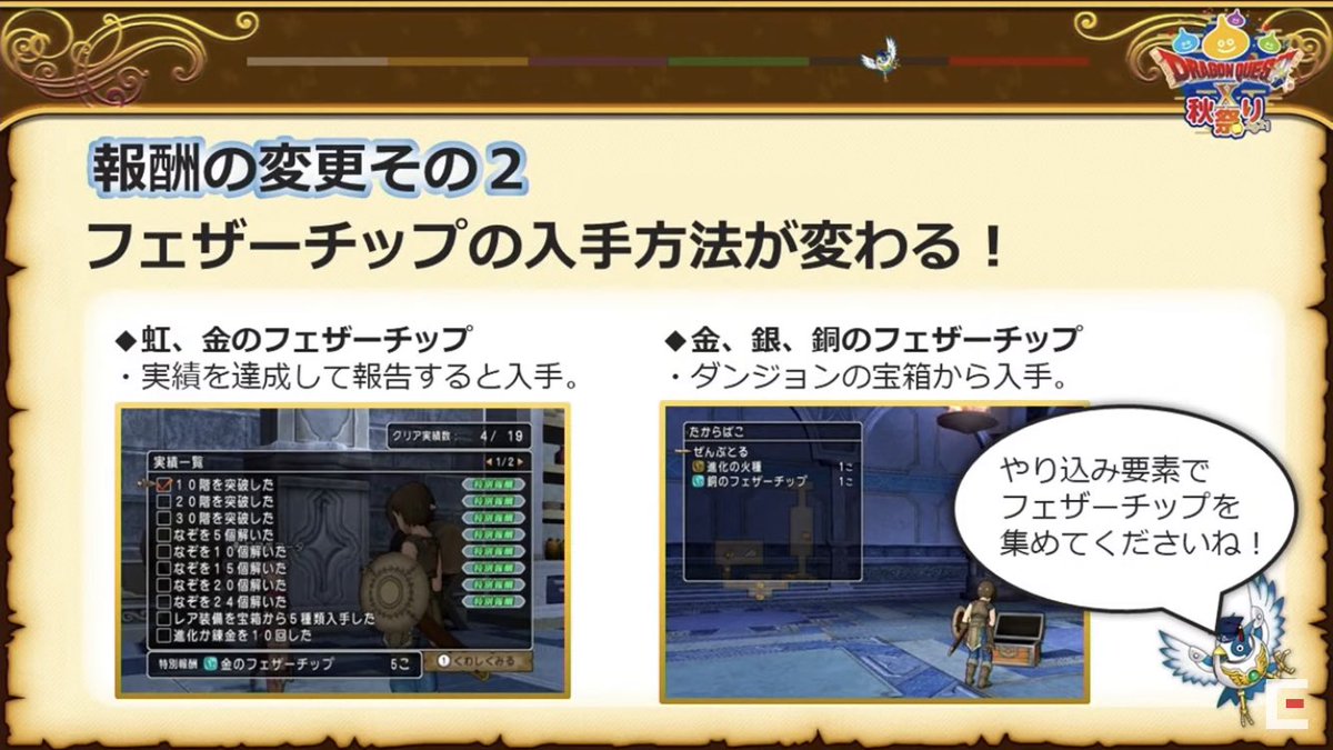 fleur_dqx's tweet photo. @Raguna_Future 秋祭りの資料より
虹は有限で今後追加していく階数や実績で入手数が増える予定みたいですね
(返信に複数画像貼る方法がわかりませんでした...) https://t.co/9rOfPmqSsK