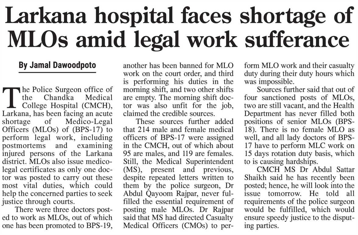 Dawoodpotojamal's tweet photo. #Larkana #hospital faces #shoratge of #MLOs amid #Legal work #sufferance..!!
My #report for @MinuteMirrorpk:
#medicalofficers #Doctors #CMCH #chandkahospital #medicolegal #healthcare #Sindh #patients #justice
https://t.co/ZXioFTsBxo https://t.co/Fg2fHCbpby
