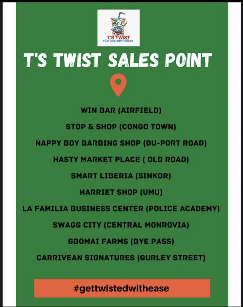 ts_twist's tweet photo. There's no better feeling than bringing T's TWIST closer to our valuable customers. You can now get/order @ts_twist from any of these area mentioned below.  
#gettwistedwithease https://t.co/Hw9lNbWibk