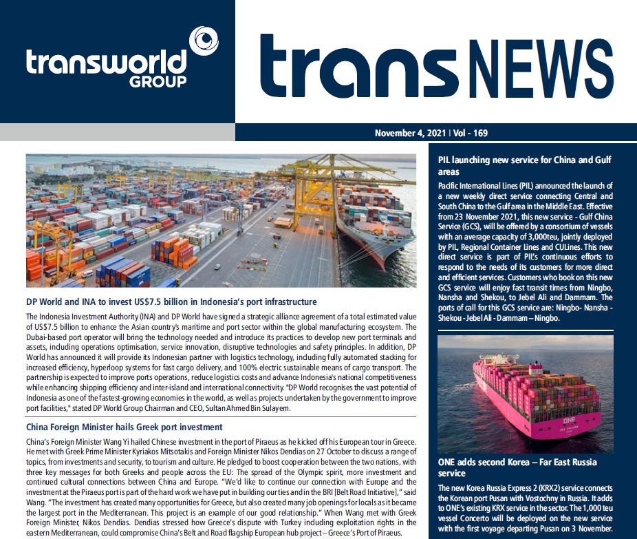 TransworldTweet's tweet photo. #ShippingNewsUpdates - #DPWorld and #INA to invest US$7.5 billion in #Indonesia’s port infrastructure | PIL launching new service for #China and #Gulf areas.
Read more such #Shipping & #Logistics #News here: https://t.co/HlY3rgBds6
#TransworldGroup #TransNEWS #IndustryNews #News https://t.co/pian5m89V2