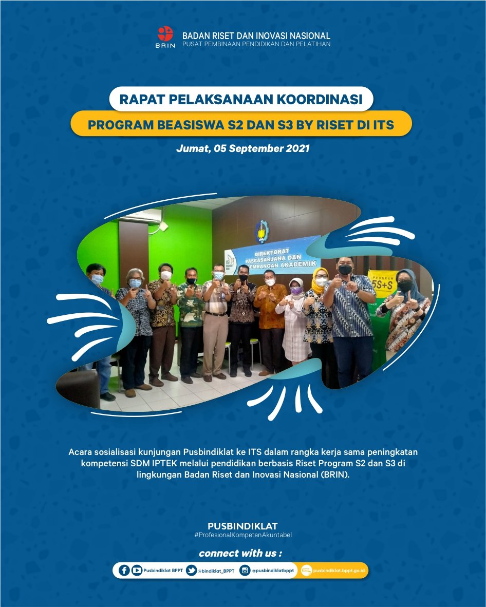bindiklat_BPPT's tweet photo. Pusbindiklat melaksanakan kegiatan rapat koordinasi dengan Institut Teknologi Sepuluh Nopember (ITS) terkait kerja sama peningkatan kompetensi SDM IPTEK melalui Pendidikan berbasis Riset Program S2 dan S3 bagi pegawai BPPT-BRIN.

#BRIN #ORPPT #InovasiIndonesia https://t.co/DUibgtlvjR