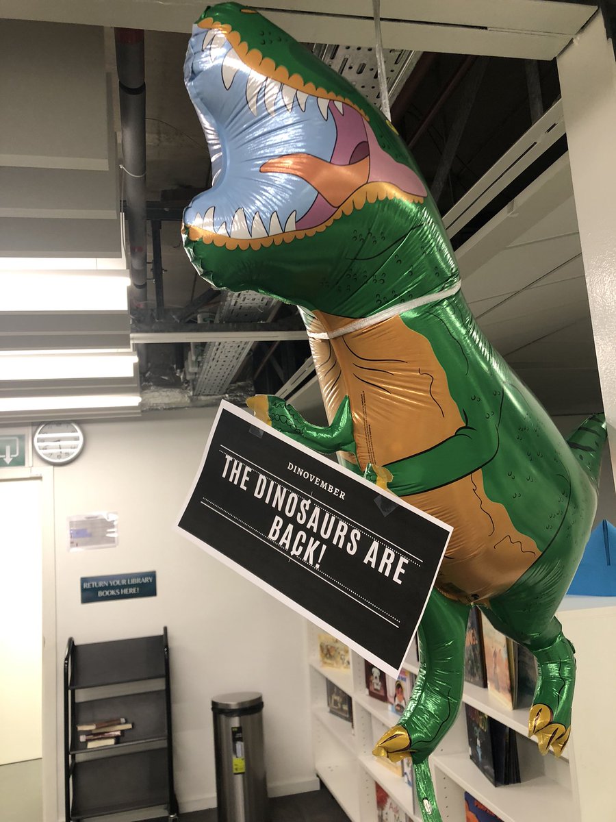 isbecceslibrary's tweet photo. Dinovember in the ECCES library! Read dinosaur books to help free Pete the Cat! #ecclearns #eslearns #dinovember #isbecceslibrary https://t.co/ffnuVVAZLV