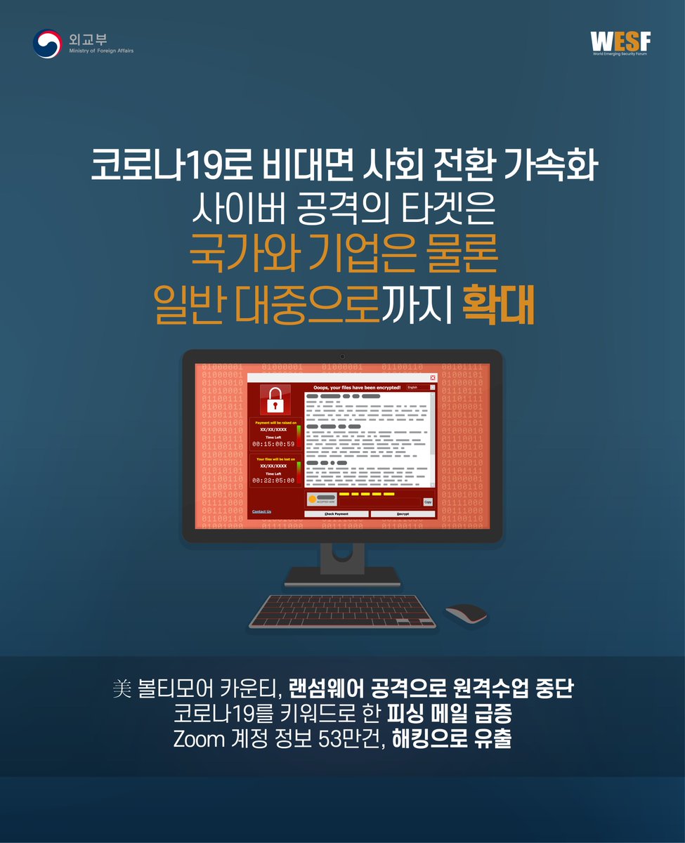 mofa_kr's tweet photo. ➡️온라인 참석 사전 등록 :
https://t.co/EkcDX8zWXV
#WESF #세계신안보포럼 #World_Emerging_Security_Forum #신안보 #사이버안보 #랜섬웨어 #외교부 #MOFA https://t.co/tbBYXX0XVU