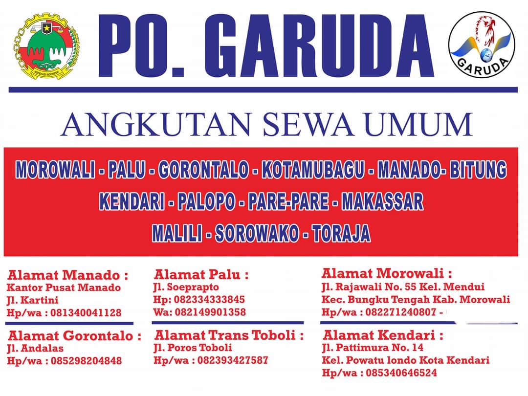 GarudaMorowali's tweet photo. Po. Garuda Morowali
Pemberangkatan Setiap Hari
Cp/wa 081243542197 - 082271240807
Melayani :
- Penumpang Umum
- Pengiriman Barang/Motor
- Antar Jemput. Bandara
Rute Morowali - Kendari - Palu - Gorontalo - Kotamubagu - Manado - Bitung (PP) https://t.co/o9bMHpKm2p
