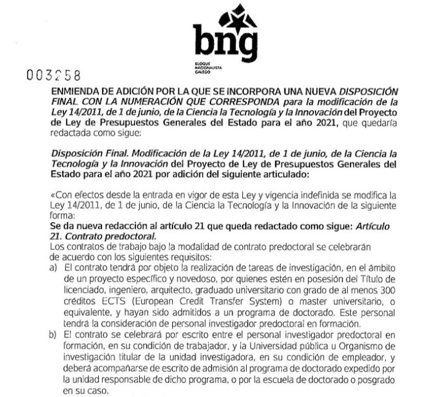 FPUinvestiga's tweet photo. ⚫ CONFIRMACIÓN #PGE2022 ⚫

📄@MasPais_Es, @populares, @ciudadanosCS y @bng han registrado una enmienda a los #PGE2022 para que se reconozca el derecho a indemnización por fin de contrato al colectivo #predoctoral‼️

Pedimos al resto de fuerzas su apoyo (@PSOE y @PODEMOS 🧐). https://t.co/iIiOG0t96b
