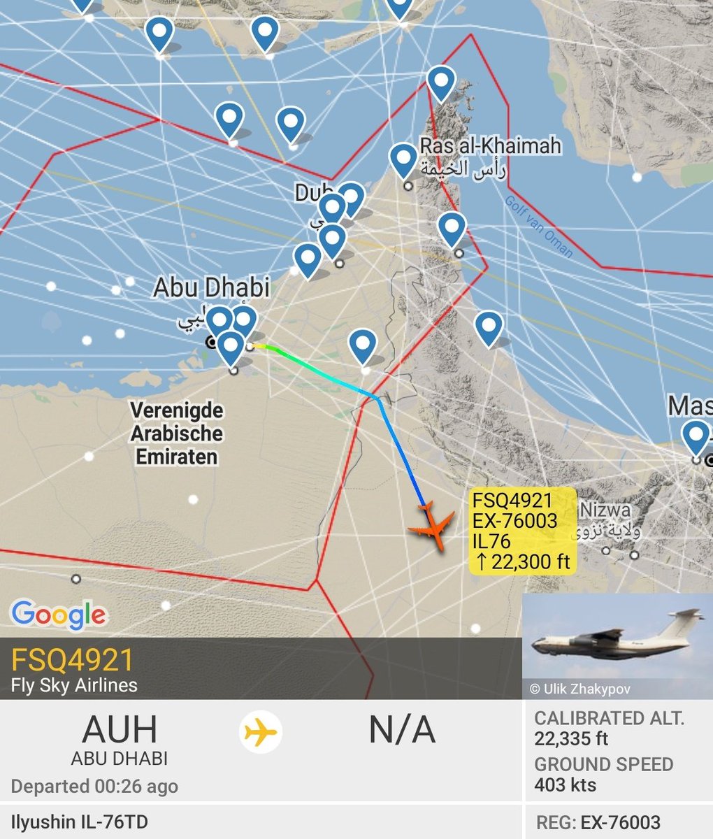 Gerjon_'s tweet photo. The weekend is over. Therefore, "Fly Sky Airlines" Ilyushins Il-76TD are again flying from 🇦🇪UAE (Abu Dhabi International Airport military apron) to 🇪🇹Ethiopia.
"Fly Sky Kyrgyz" seems to be joining "Fly Sky Ukraine" again: 🇺🇦UR-FSD/#FSU4811 and 🇰🇬EX-76003/#FSQ4921. https://t.co/3H6CTwC79c