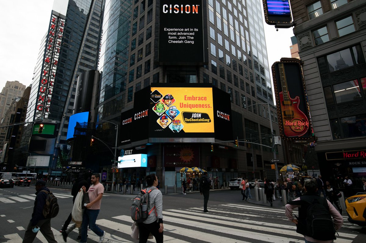 Hey gang members, I hope you had a great weekend. Just wanted to let you know that our gang has reached Times Square. Watch them out. 

#NFT #NFTCommunity #NFTs #NFTartwork #nftcollectors #thecheetahgang