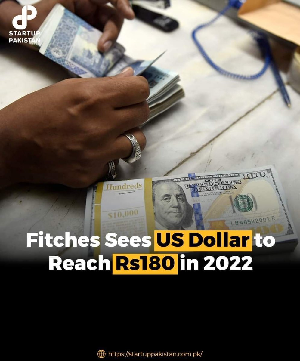 PakStartup's tweet photo. Fitch’s forecast for the rupee’s average rate this year is now 164 to the US dollar compared with 158 previously. For 2022, Fitch now expects an average rate of 180 versus a previous forecast of 165. #fitches #USD #Pakistan https://t.co/mlwRcZ6aWh